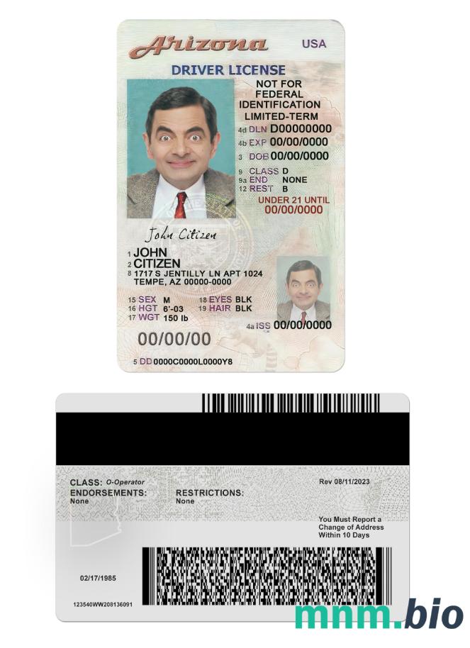 Prawo jazdy USA Arizona poniżej 21 roku życia w formacie PSD